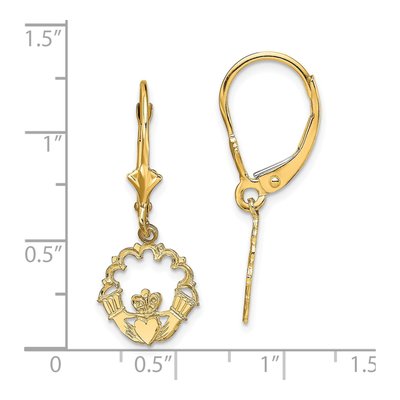14K Yellow Gold Claddagh Leverback Earrings – view 5