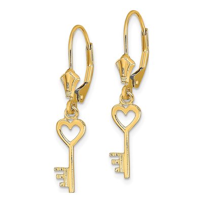14K Yellow Gold Heart Key Leverback Earrings – view 3