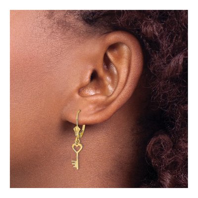 14K Yellow Gold Heart Key Leverback Earrings – view 4