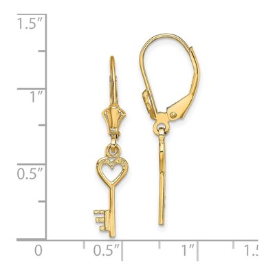 14K Yellow Gold Heart Key Leverback Earrings – view 5