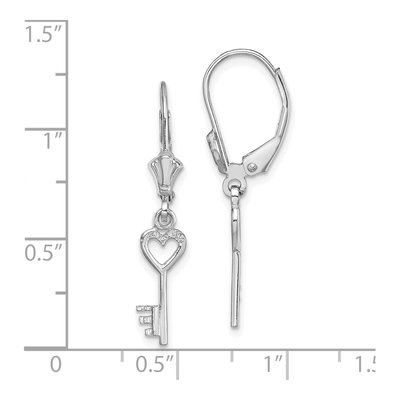 14K White Gold Heart Key Leverback Earrings – view 3