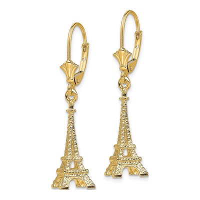 14K Yellow Gold Eiffel Tower Leverback Earrings – view 3