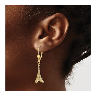 14K Yellow Gold Eiffel Tower Leverback Earrings – view 4