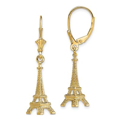 14K Yellow Gold Eiffel Tower Leverback Earrings