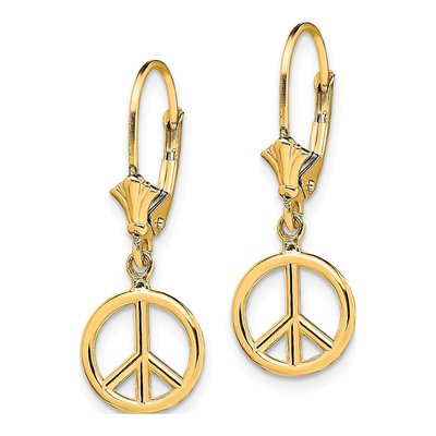 14K Yellow Gold 3D Peace Symbol Leverback Earrings – view 3