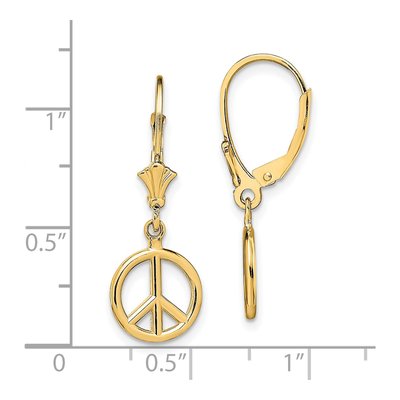 14K Yellow Gold 3D Peace Symbol Leverback Earrings – view 5