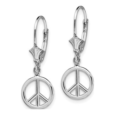 14K White Gold 3D Peace Symbol Leverback Earrings – view 3
