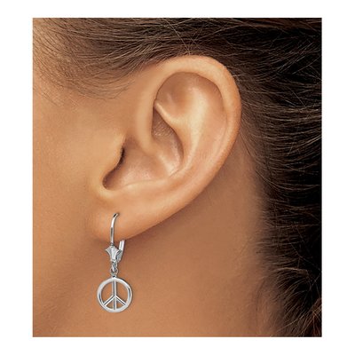 14K White Gold 3D Peace Symbol Leverback Earrings – view 4