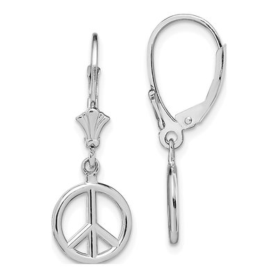 14K White Gold 3D Peace Symbol Leverback Earrings