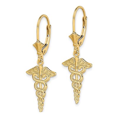 14K Yellow Gold Caduceus Leverback Earrings – view 3
