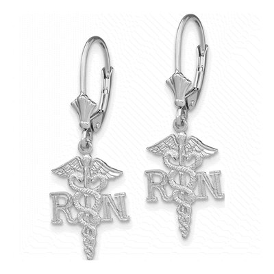 14K White Gold Caduceus Leverback Earrings – view 2