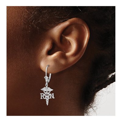 14K White Gold Caduceus Leverback Earrings – view 3