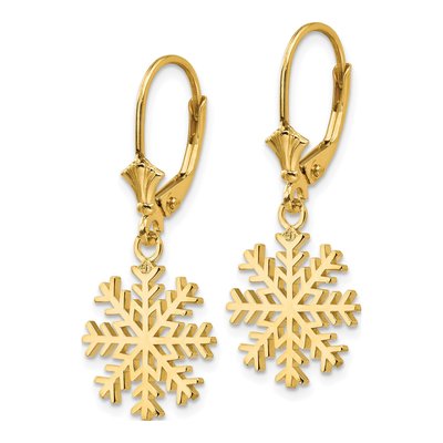 14K Yellow Gold Snowflake Leverback Earrings – view 2