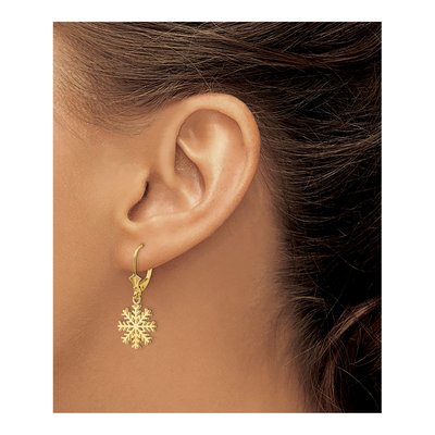 14K Yellow Gold Snowflake Leverback Earrings – view 3