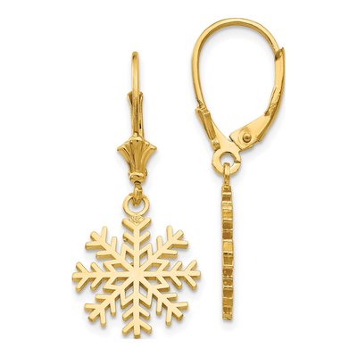 14K Yellow Gold Snowflake Leverback Earrings