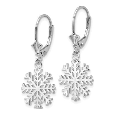 14K White Gold Snowflake Leverback Earrings – view 4