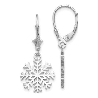 14K White Gold Snowflake Leverback Earrings