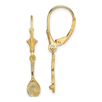 14K Yellow Gold Tennis Racquet Leverback Earrings