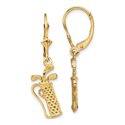 14K Yellow Gold Golf Bag Leverback Earrings