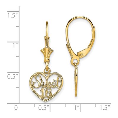 14K Yellow Gold Sweet 16-Heart Leverback Earrings – view 5