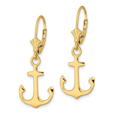 14K Yellow Gold Anchor Leverback Earrings – view 3