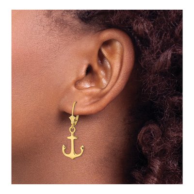 14K Yellow Gold Anchor Leverback Earrings – view 4
