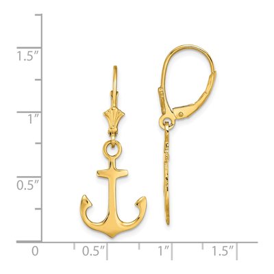 14K Yellow Gold Anchor Leverback Earrings – view 5