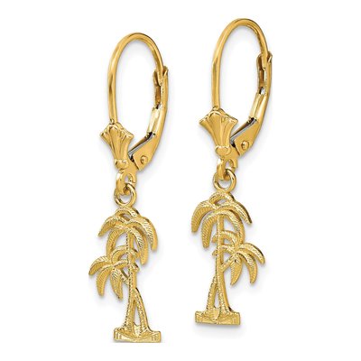 14K Yellow Gold Palm Tree Leverback Earrings – view 2