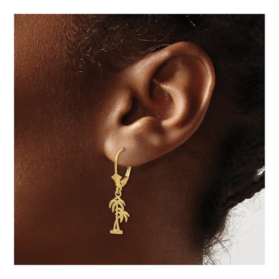 14K Yellow Gold Palm Tree Leverback Earrings – view 3