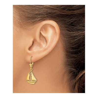 14K Yellow Gold 3D Sailboat Leverback Earrings – view 4