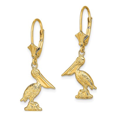 14K Yellow Gold Pelican Leverback Earrings – view 3