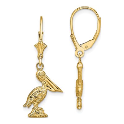 14K Yellow Gold Pelican Leverback Earrings