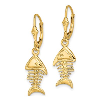 14K Yellow Gold Fishbone Leverback Earrings – view 3