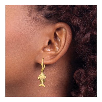 14K Yellow Gold Fishbone Leverback Earrings – view 4
