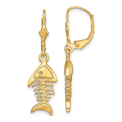 14K Yellow Gold Fishbone Leverback Earrings