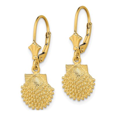 14K Yellow Gold Beaded Scallop Shell Leverback Earrings – view 2