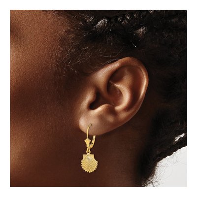 14K Yellow Gold Beaded Scallop Shell Leverback Earrings – view 3