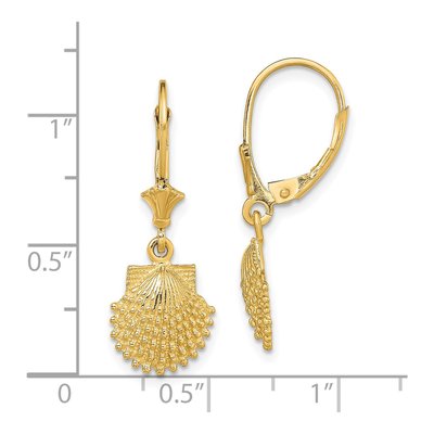 14K Yellow Gold Beaded Scallop Shell Leverback Earrings – view 4