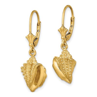 14K Yellow Gold Conch Shell Leverback Earrings – view 2