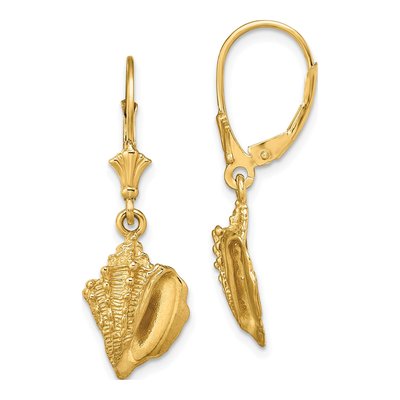 14K Yellow Gold Conch Shell Leverback Earrings