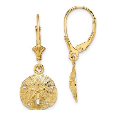 14K Yellow Gold Sand Dollar Leverback Earrings
