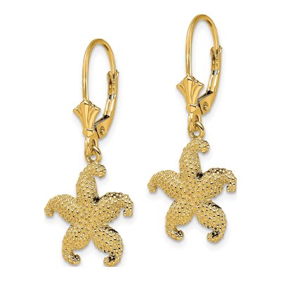 14K Yellow Gold Puffed Starfish Leverback Earrings – view 3