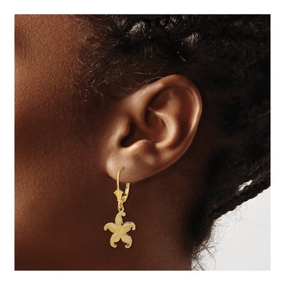 14K Yellow Gold Puffed Starfish Leverback Earrings – view 4