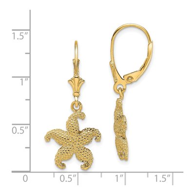 14K Yellow Gold Puffed Starfish Leverback Earrings – view 5