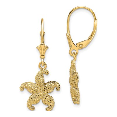 14K Yellow Gold Puffed Starfish Leverback Earrings
