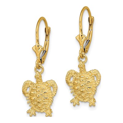 14K Yellow Gold Turtle Leverback Earrings – view 3