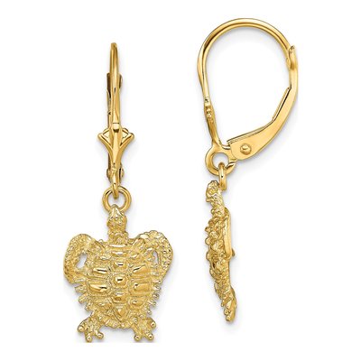 14K Yellow Gold Turtle Leverback Earrings