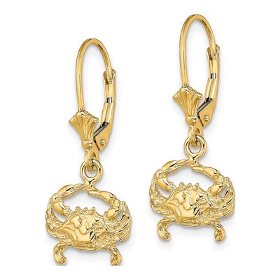 14K Yellow Gold Blue Crab Leverback Earrings – view 3
