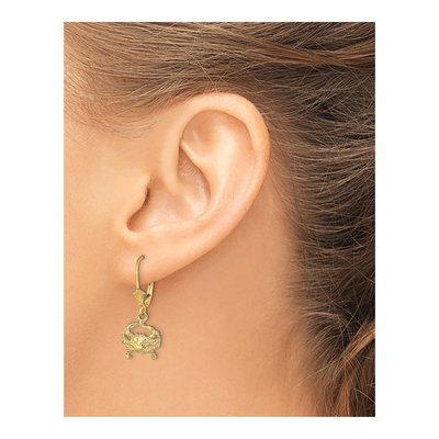 14K Yellow Gold Blue Crab Leverback Earrings – view 4