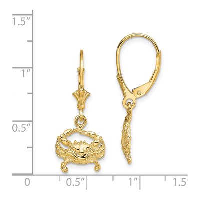 14K Yellow Gold Blue Crab Leverback Earrings – view 5